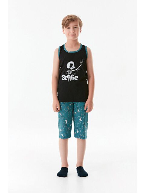 Fullamoda Baskılı Bisiklet Yaka Erkek Çocuk Kaprili Pijama Takımı - S000228390-19351