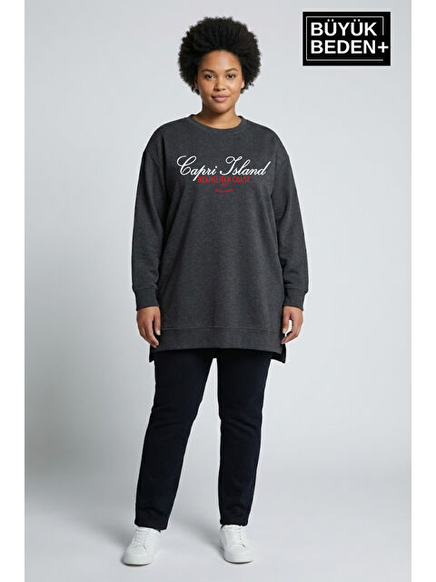 Süperlife Kadın Tunik Büyük Beden Capri Island Baskılı ince Sweatshırt SPR26BTK990-1 - S000505481-29666