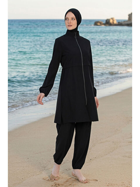 Haliç Mayo Spor Elastan Tam Kapalı Tesettür Mayo 6056 Siyah