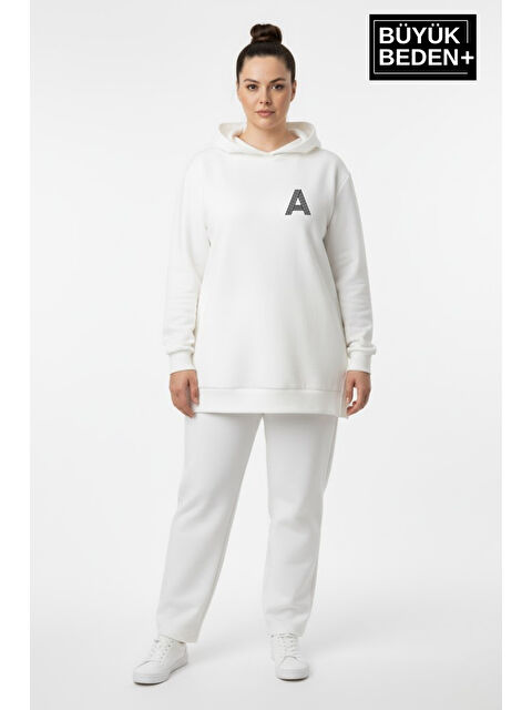Süperlife Büyük Beden Kapüşonlu A Baskılı Tunik ince Sweatshırt SPR26BTK991-3 - S000505484-19965