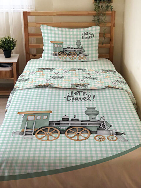Evmila Tren  Desenli Çarşafsız 2 li Takım Baskılı Tek Kişilik Nevresim Takımı 160x220 cm - S000291154-23173