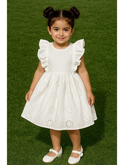Fullamoda Güpürlü Kolları Fırfırlı Kız Çocuk Elbise - S000420324-20063