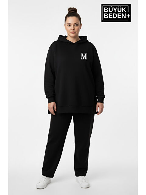 Süperlife Büyük Beden Kapüşonlu M Baskılı Tunik ince Sweatshırt SPR26BTK991-4