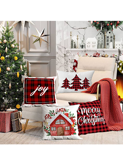 Evmila 4 lü Yılbaşı Temalı Kadife Kırlent Kılıfı 43x43 cm - S000285250-23173