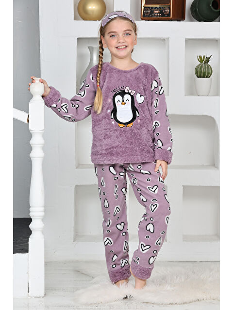 Modanino Kız Çocuk Welsoft Kumaş-Göz Bantlı Penguenli Pijama Takımı 12281 - S000444957-17878