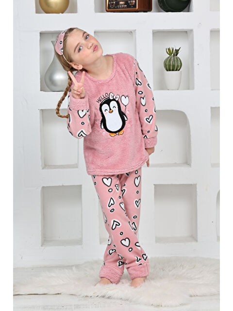 Modanino Kız Çocuk Welsoft Kumaş-Göz Bantlı Penguenli Pijama Takımı 12281 - S000444957-20028