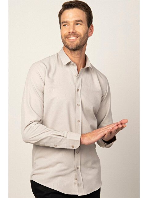 TUDORS Modern Slim Fit Pamuklu Kolay Ütü Armürlü Erkek Gömlek - S000243766-19928