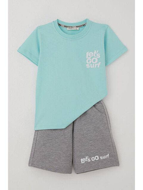 Breeze Erkek Çocuk Şortlu Takım Sırt Kısmı Sörfçü Dinozor Baskılı Açık Mavi (2-6 Yaş) - S000377898-17437