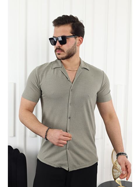 Comstar Kendinden Desenli Kısa Kol Keten Gömlek - S000333657-18194