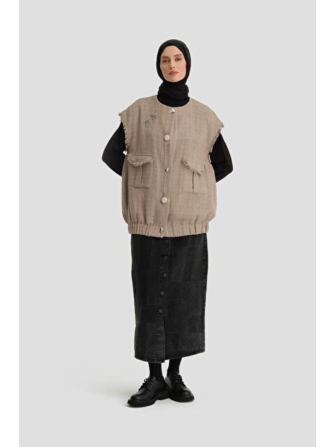 ARMİNE Tüvit, Broşlu Yelek 24K4205 Vizon - S000489786-26429