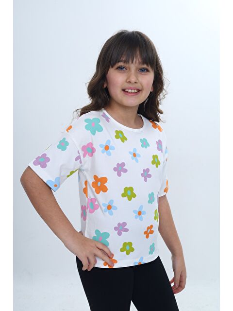 Toontoykids Kız Çocuk Bisiklet Yaka Kısa Kollu Baskılı Tişört 24980