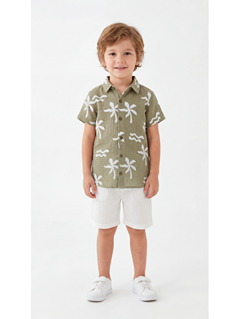 Mışıl Kids Tüm Alan Baskılı Erkek Çocuk Gömlek & Şort Takımı