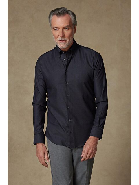 ABBATE Carlo Royal Oxford Pamuklu Slim Fit Siyah Düğmeli Yaka Erkek Düz %100 Pamuk Gömlek - S000438099-19351