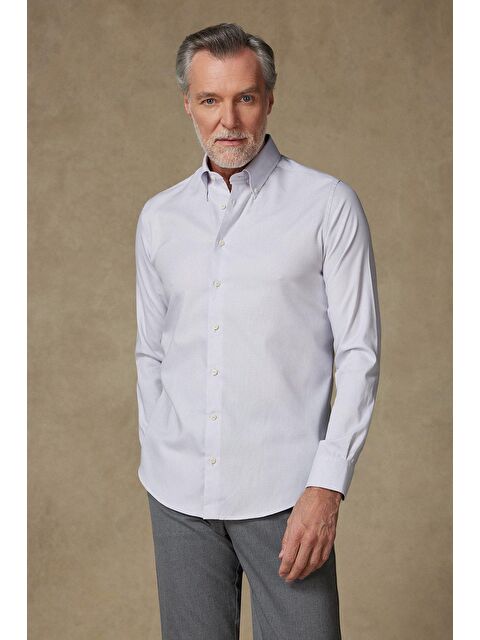 ABBATE Carlo Royal Oxford Pamuklu Slim Fit Açık Gri Düğmeli Yaka Erkek Düz %100 Pamuk Gömlek - S000438100-17308