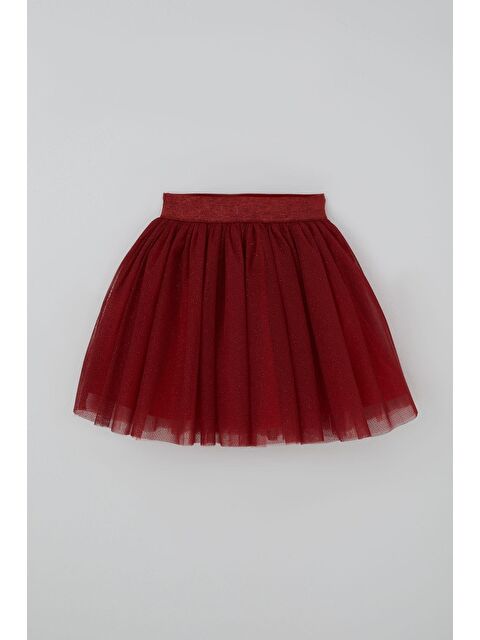 Breeze Kız Çocuk Tütü Etek Kırmızı Simli Beli Lastikli Bordo (5-10 Yaş)