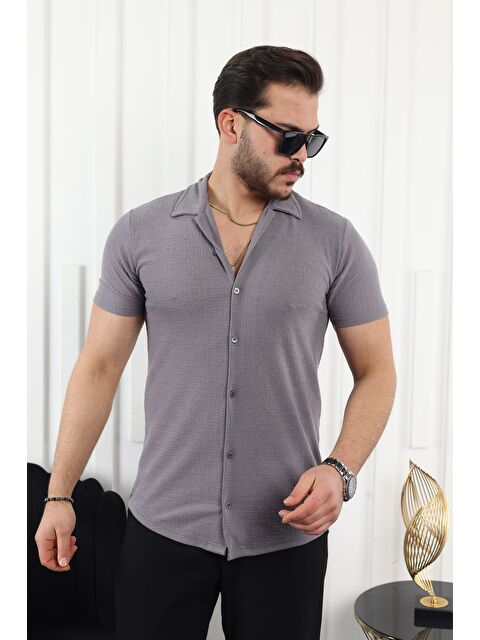 Comstar Kendinden Desenli Kısa Kol Keten Gömlek - S000333657-33408