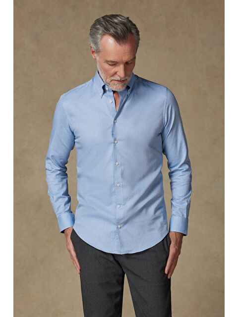 ABBATE Carlo Royal Oxford Pamuklu Slim Fit Açık Mavi Düğmeli Yaka Erkek Düz %100 Pamuk Gömlek - S000438101-17437