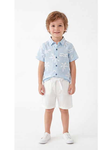 Mışıl Kids Tüm Alan Baskılı Erkek Çocuk Gömlek & Şort Takımı