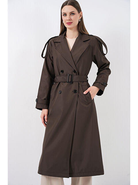 Bigdart 5941 Kruvaze Yaka Uzun Trençkot - Kahverengi - S000291461-19413