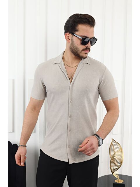 Comstar Kendinden Desenli Kısa Kol Keten Gömlek - S000333657-25636