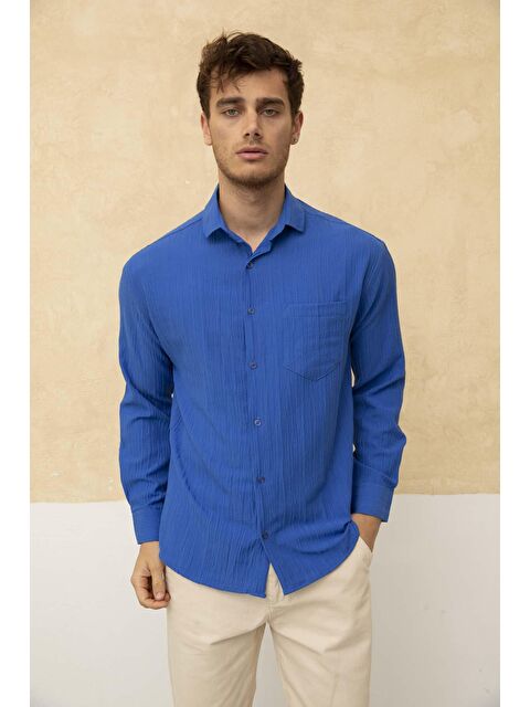 Tarz Cool Waffle Gömlek Yaka Sol Cep Detaylı Gömlek - S000176147-23710