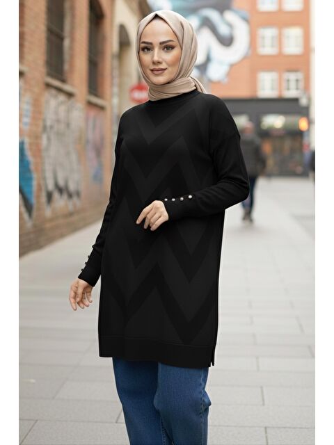 Tofisa Kol Düğmeli Tiiko Tunik Siyah - 28081-SIYAH - S000488864-19351