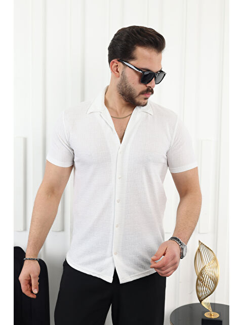 Comstar Kendinden Desenli Kısa Kol Keten Gömlek - S000333657-20063