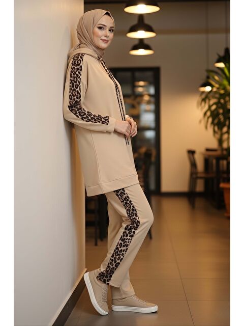 Tofisa Leopar Şerit Detaylı İki İplik İkili Takım Krem - 2051-KREM - S000488867-19966