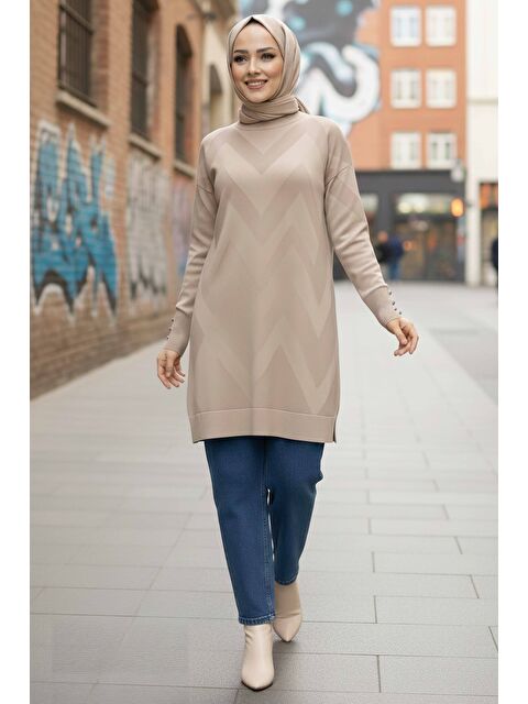 Tofisa Kol Düğmeli Tiiko Tunik Bej - 28081-BEJ - S000488864-19928