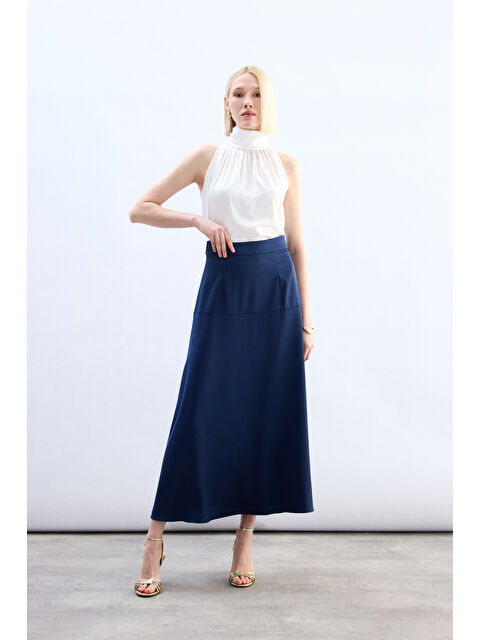SATEEN Yüksek Bel Saten Etek - Lacivert - S000497788-21164