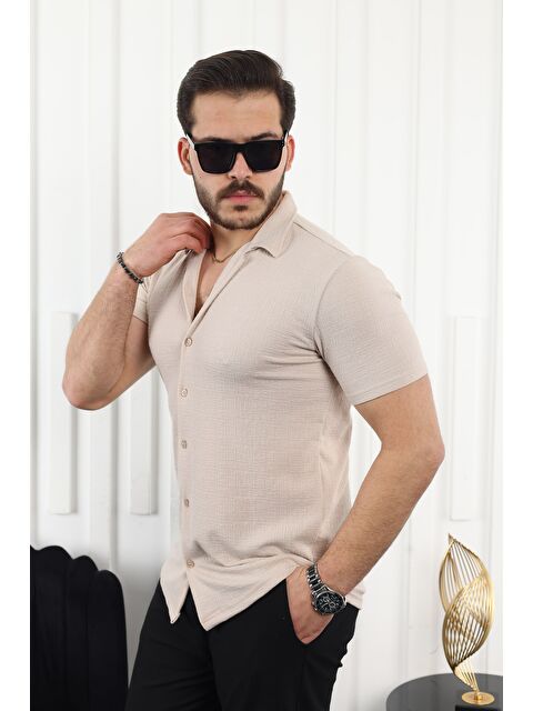 Comstar Kendinden Desenli Kısa Kol Keten Gömlek - S000333657-19966