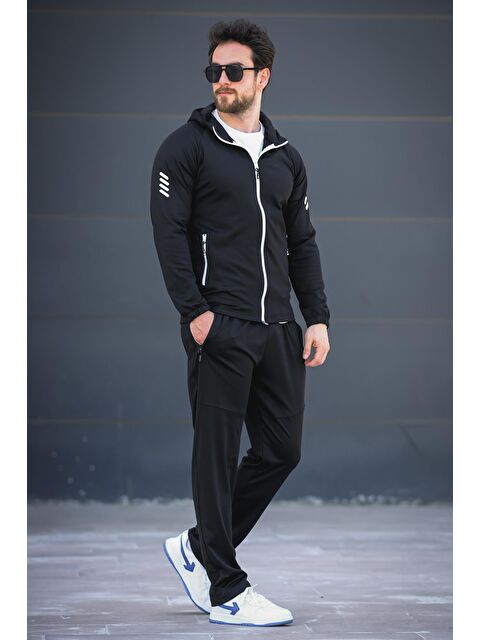 Oksit Remi Slim Fit Dalgıç Kumaş Kapüşonlu Fermuarlı Erkek Eşofman Takımı - S000378224-19351