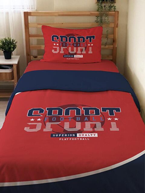 Evmila Çift Taraflı Spor Desenli Çarşafsız 2'li Takım  Tek Kişilik Nevresim Takımı 160x220 Cm - S000123759-23173