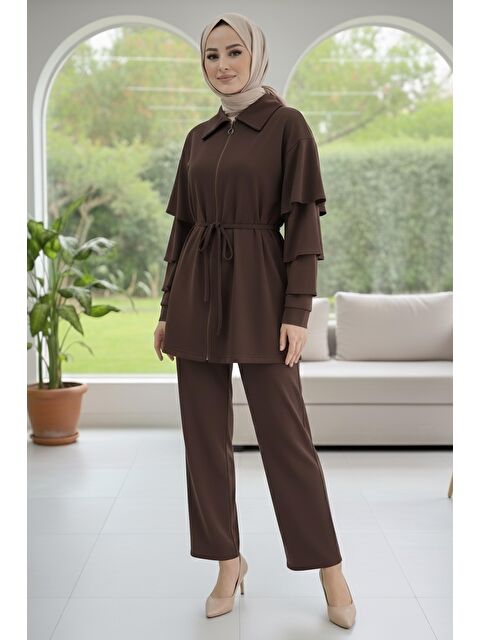Tofisa Kolları Fırfırlı Modal İkili Takım Kahve - 089-KAHVE - S000488872-19413