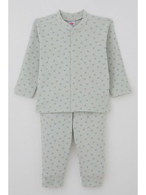 Breeze Erkek Bebek Pijama Takımı Mini Üçgenler Desenli Önden Çıtçıtlı Su Yeşili (4 Ay-1 Yaş)