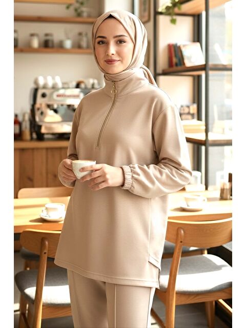 Tofisa Fermuarlı Modal İkili Takım Krem - 1013-KREM - S000488866-19966