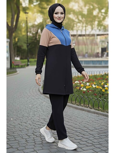 Tofisa Garnili Fermuarlı İki İplik Tunik Pantolon Indigo - 13107-INDIGO - S000154763-23093