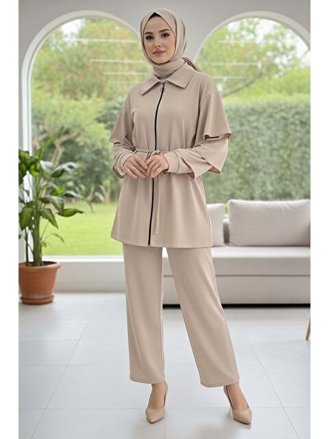 Tofisa Kolları Fırfırlı Modal İkili Takım Krem - 089-KREM - S000488872-19966