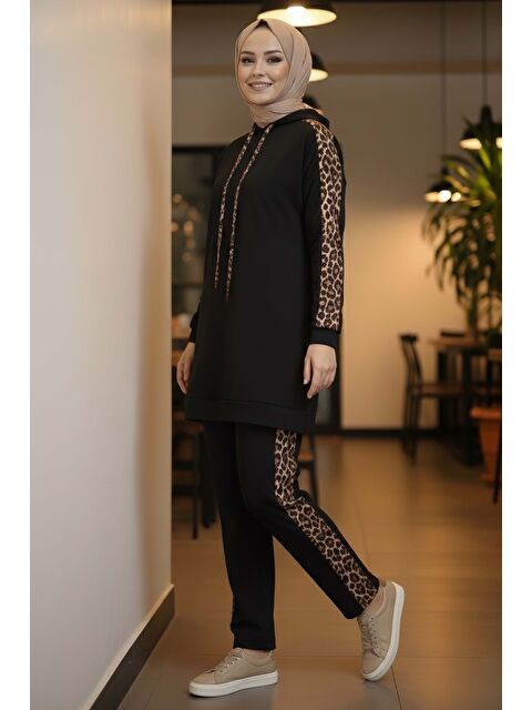 Tofisa Leopar Şerit Detaylı İki İplik İkili Takım Siyah - 2051-SIYAH - S000488867-19351