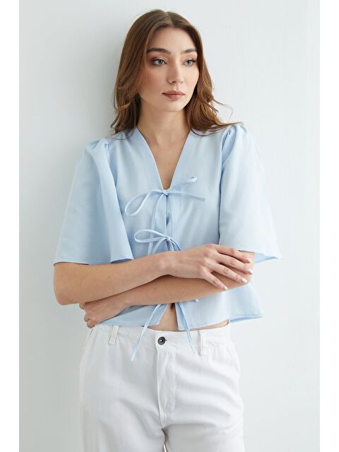 Fullamoda Önden Bağlamalı Geniş Kol Bluz - S000504724-17234