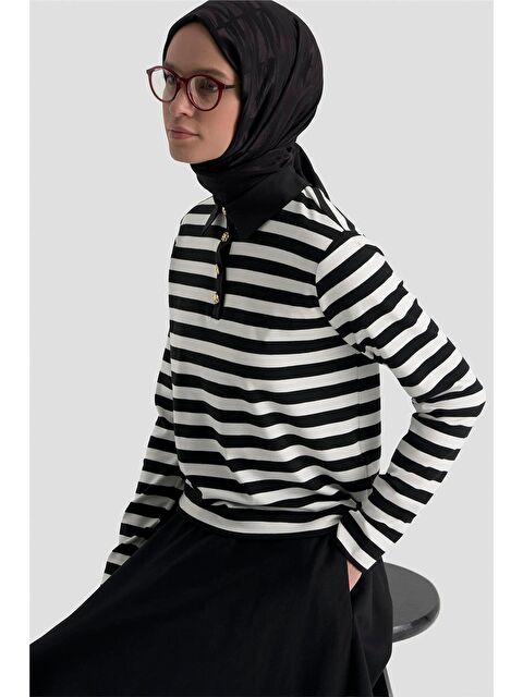 ARMİNE Çizgili Yakalı Badi Beyaz - S000504725-20063