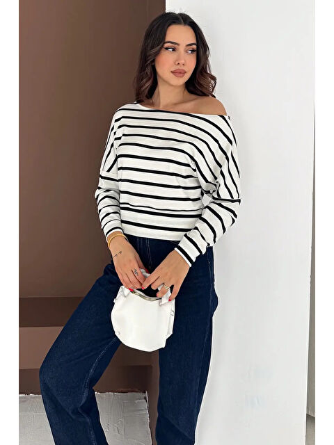 carla10 Kadın Omuz Açık Çizgili Bluz - S000504726-20063