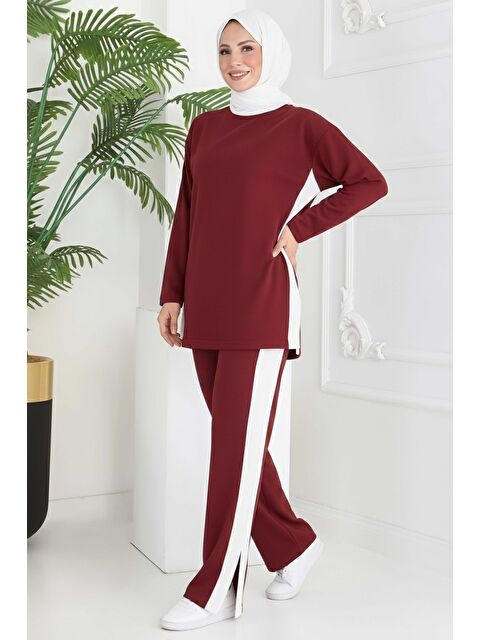 Tofisa Garnili Yırtmaçlı Modal İkili Takım Bordo - 28012-BORDO - S000474650-19951