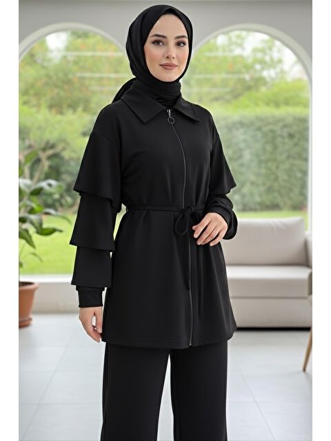 Tofisa Kolları Fırfırlı Modal İkili Takım Siyah - 089-SIYAH - S000488872-19351