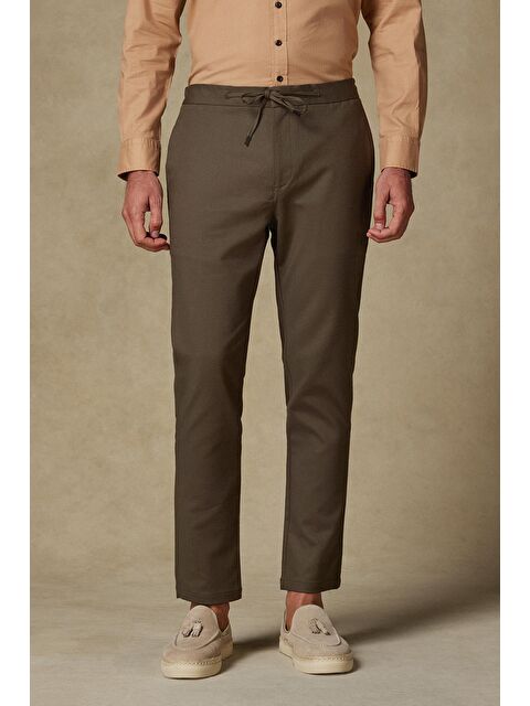 ABBATE Soft Dokuma Pamuk Karışımlı Tailored Fit Haki Erkek Düz Pantolon - S000438117-18547