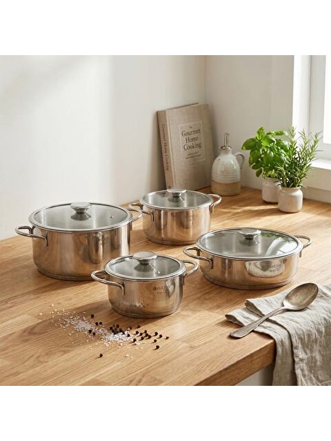 Evidea Kitchen Pure Steel XL 8 Parça Çelik Tencere Seti