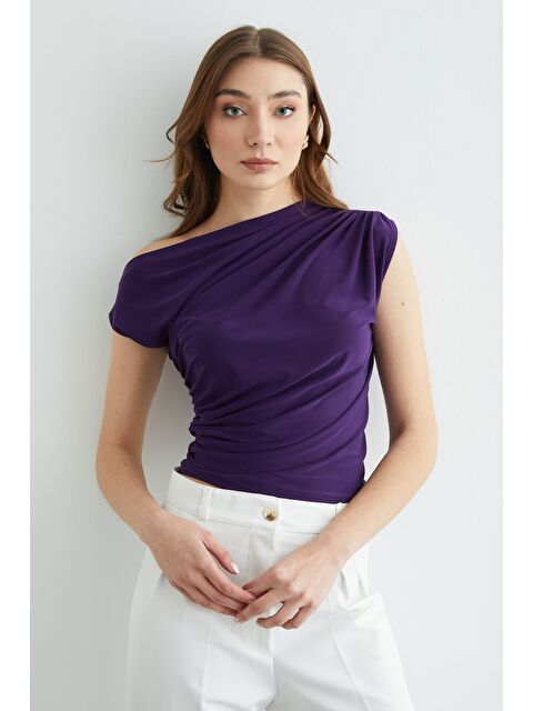Fullamoda Tek Omuz Yanları Büzgülü Bluz - S000222802-20042