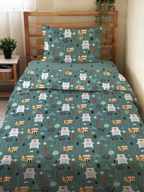 Evmila Hayvan Desenli Çarşafsız 2 li Takım Baskılı Tek Kişilik Nevresim Takımı 160x220 cm Yeşil - S000291157-23173