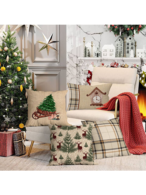 Evmila 4 lü Yılbaşı Temalı Kadife Kırlent Kılıfı 43x43 cm - S000285255-23173