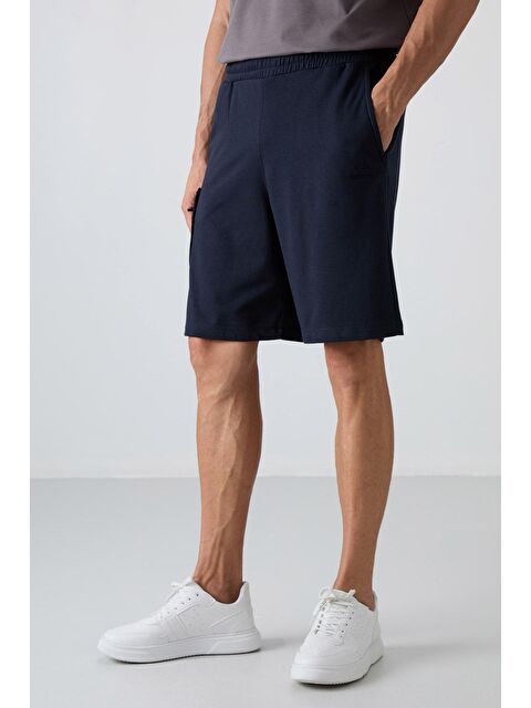 Tommylife Lacivert Pamuklu Kalın Yumuşak Dokulu Comfort Fit Baskılı Erkek Şort - 81266 - S000156962-21164